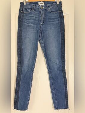 PAIGE Hoxton Ankle Jeans 28 High Rise Raw Hem Side Stripe Skinny Denim